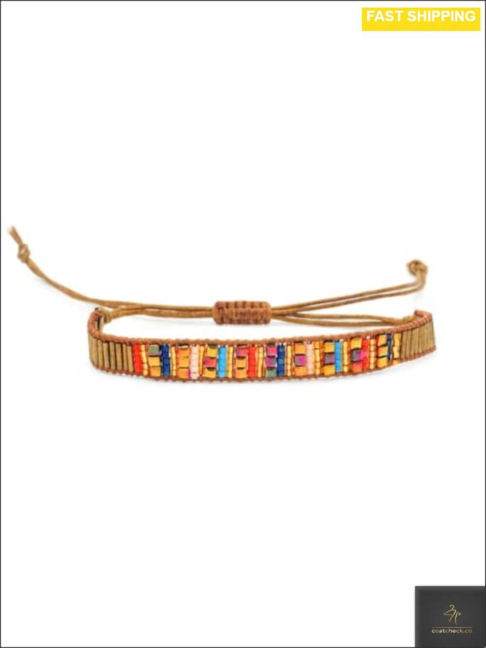 Handwoven Glass Bead Bracelet Adjustable Boho Sliding Cord